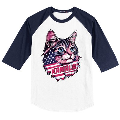 Cats For Kamala Harris Cute Red Blue Flag America Forward Gift Baseball Sleeve Shirt