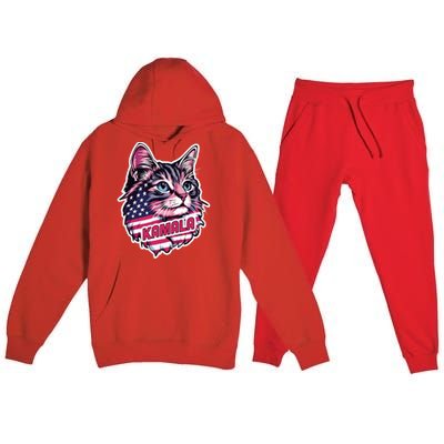 Cats For Kamala Harris Cute Red Blue Flag America Forward Gift Premium Hooded Sweatsuit Set