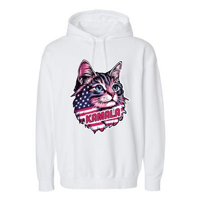 Cats For Kamala Harris Cute Red Blue Flag America Forward Gift Garment-Dyed Fleece Hoodie