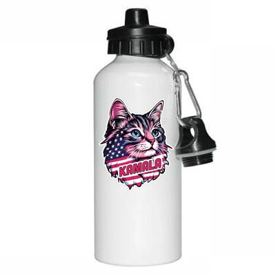 Cats For Kamala Harris Cute Red Blue Flag America Forward Gift Aluminum Water Bottle 