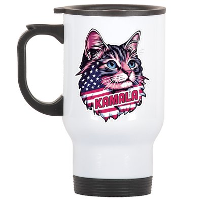 Cats For Kamala Harris Cute Red Blue Flag America Forward Gift Stainless Steel Travel Mug