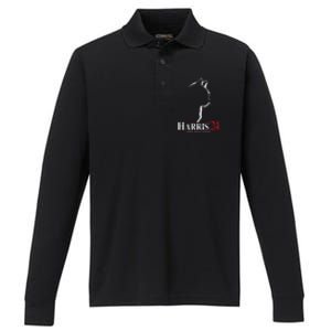 Cats For Kamala Harris 24 Performance Long Sleeve Polo