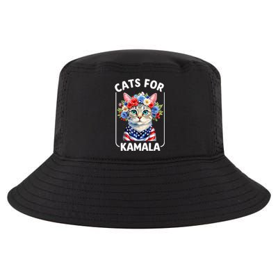 Cat For Kamala Funny Cat With Flowers American Usa Flag 2024 Cool Comfort Performance Bucket Hat