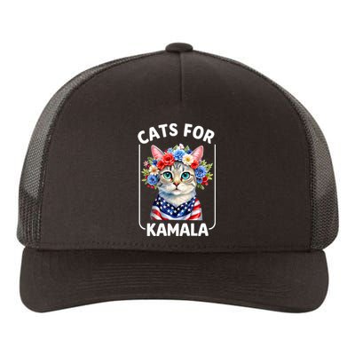 Cat For Kamala Funny Cat With Flowers American Usa Flag 2024 Yupoong Adult 5-Panel Trucker Hat