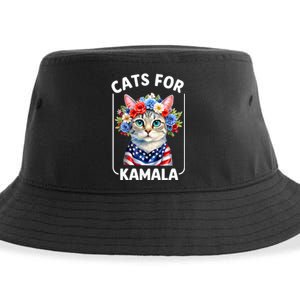 Cat For Kamala Funny Cat With Flowers American Usa Flag 2024 Sustainable Bucket Hat