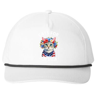 Cat For Kamala Funny Cat With Flowers American Usa Flag 2024 Snapback Five-Panel Rope Hat