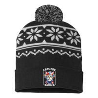 Cat For Kamala Funny Cat With Flowers American Usa Flag 2024 USA-Made Snowflake Beanie