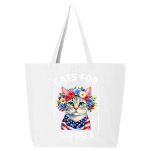 Cat For Kamala Funny Cat With Flowers American Usa Flag 2024 25L Jumbo Tote