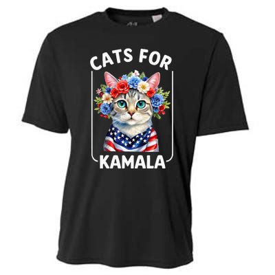 Cat For Kamala Funny Cat With Flowers American Usa Flag 2024 Cooling Performance Crew T-Shirt