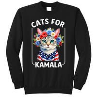 Cat For Kamala Funny Cat With Flowers American Usa Flag 2024 Sweatshirt