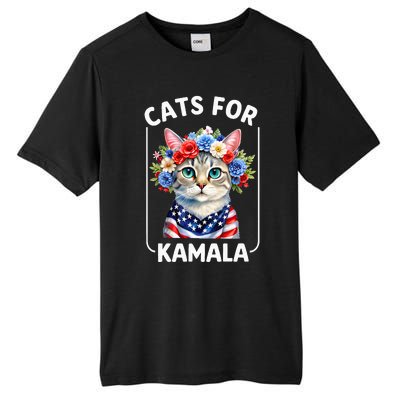 Cat For Kamala Funny Cat With Flowers American Usa Flag 2024 Tall Fusion ChromaSoft Performance T-Shirt