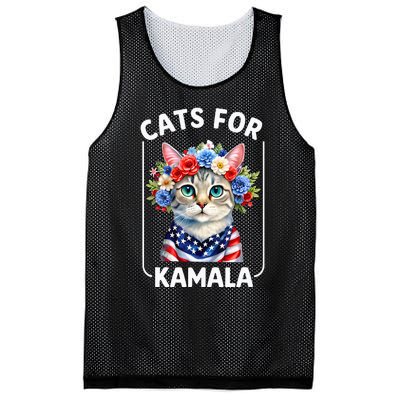 Cat For Kamala Funny Cat With Flowers American Usa Flag 2024 Mesh Reversible Basketball Jersey Tank