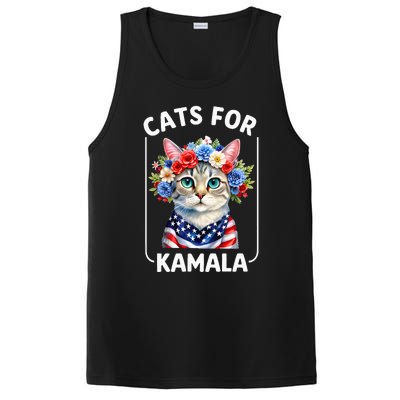 Cat For Kamala Funny Cat With Flowers American Usa Flag 2024 PosiCharge Competitor Tank