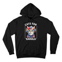 Cat For Kamala Funny Cat With Flowers American Usa Flag 2024 Tall Hoodie