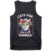 Cat For Kamala Funny Cat With Flowers American Usa Flag 2024 Tank Top