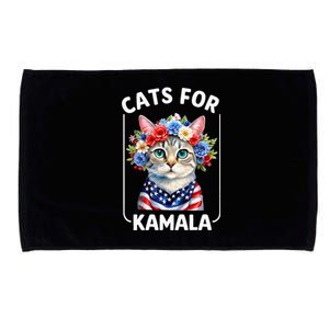 Cat For Kamala Funny Cat With Flowers American Usa Flag 2024 Microfiber Hand Towel