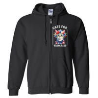 Cat For Kamala Funny Cat With Flowers American Usa Flag 2024 Full Zip Hoodie