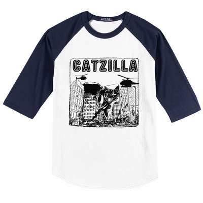 CATZILLA Funny Kitty Cat Lovers Baseball Sleeve Shirt