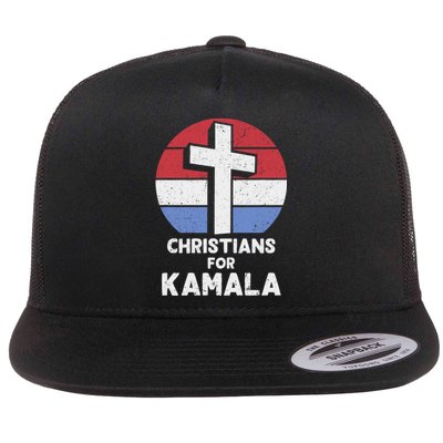 Christians For Kamala Harris 2024 Evangelical Voter Support Design Flat Bill Trucker Hat