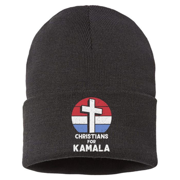 Christians For Kamala Harris 2024 Evangelical Voter Support Design Sustainable Knit Beanie