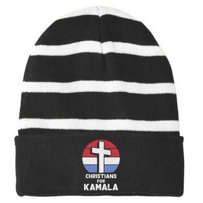 Christians For Kamala Harris 2024 Evangelical Voter Support Design Striped Beanie with Solid Band