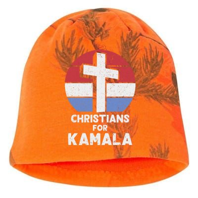 Christians For Kamala Harris 2024 Evangelical Voter Support Design Kati - Camo Knit Beanie