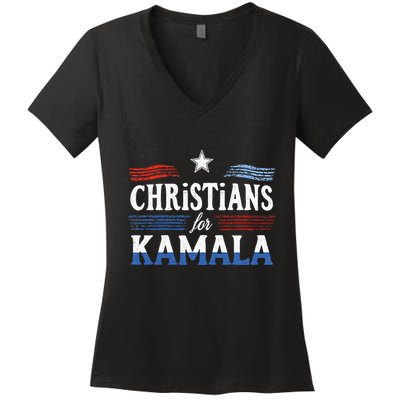 Christians For Kamala Patriotic American Harris Christians Women's V-Neck T-Shirt