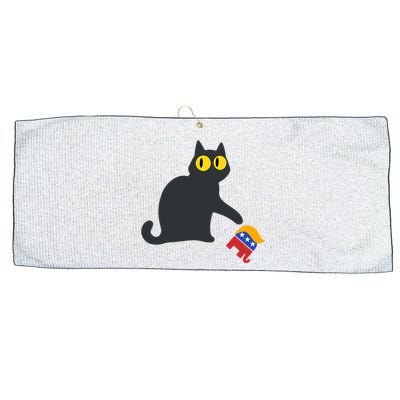 Cat For Kamala Harris Funny Black Cat Pushing Trump Elephant Large Microfiber Waffle Golf Towel