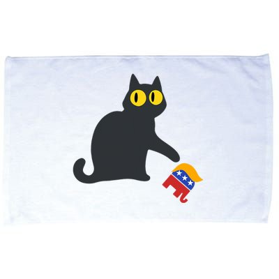 Cat For Kamala Harris Funny Black Cat Pushing Trump Elephant Microfiber Hand Towel