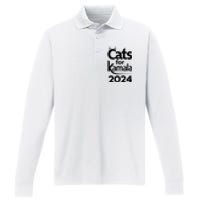 Cats For Kamala 2024 Funny Political Harris Supporter Performance Long Sleeve Polo