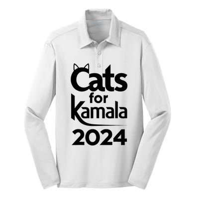 Cats For Kamala 2024 Funny Political Harris Supporter Silk Touch Performance Long Sleeve Polo