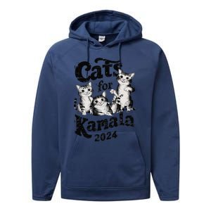 Cats For Kamala 2024 Funny President Kamala Harris Gift Performance Fleece Hoodie