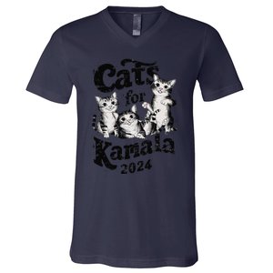 Cats For Kamala 2024 Funny President Kamala Harris Gift V-Neck T-Shirt