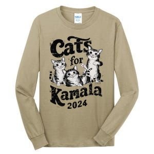 Cats For Kamala 2024 Funny President Kamala Harris Gift Tall Long Sleeve T-Shirt