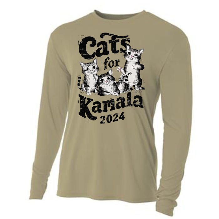 Cats For Kamala 2024 Funny President Kamala Harris Gift Cooling Performance Long Sleeve Crew