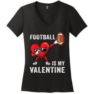 Cute Football Lover Heart Dabbing Valentines Day Gift Women's V-Neck T-Shirt