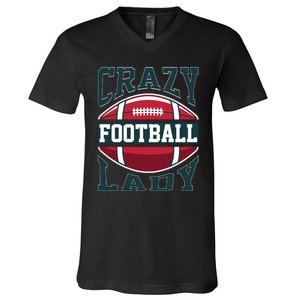 Crazy Football Lady Rugby Graphic V-Neck T-Shirt