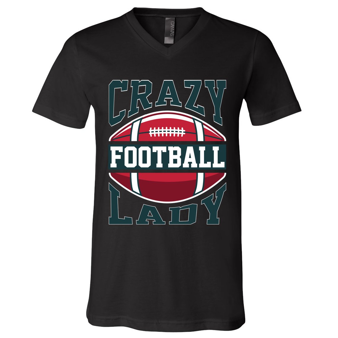 Crazy Football Lady Rugby Graphic V-Neck T-Shirt