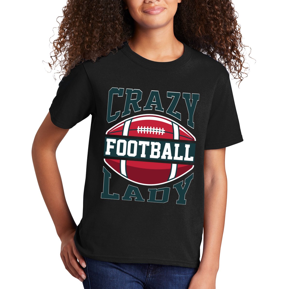 Crazy Football Lady Rugby Graphic Kids T-Shirt