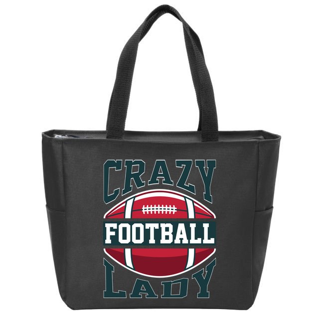 Crazy Football Lady Rugby Graphic Zip Tote Bag