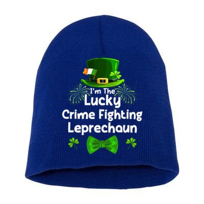 Crime Fighting Leprechaun St Patricks Day Police Officer Cop Funny Gift Short Acrylic Beanie