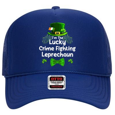 Crime Fighting Leprechaun St Patricks Day Police Officer Cop Funny Gift High Crown Mesh Back Trucker Hat