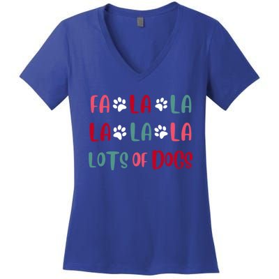 Cute Fa La La Lots Of Dogs Christmas Dog Love Xmas Women's V-Neck T-Shirt