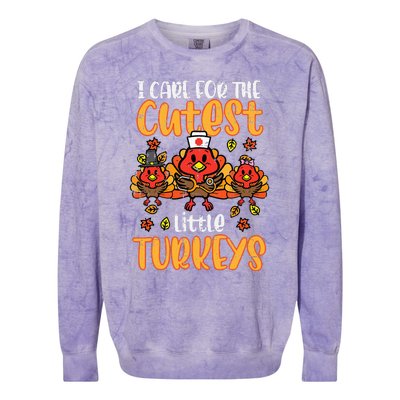 Care For Little Turkeys Nurse Fall Thanksgiving Colorblast Crewneck Sweatshirt