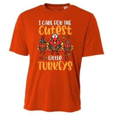 Care For Little Turkeys Nurse Fall Thanksgiving Cooling Performance Crew T-Shirt