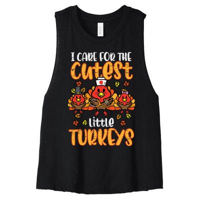 Care For Little Turkeys Nurse Fall Thanksgiving Women's Racerback Cropped Tank