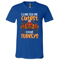 Care For Little Turkeys Nurse Fall Thanksgiving Scrub Top Gift V-Neck T-Shirt