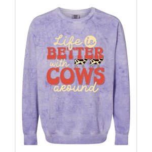 Cow Farmer Life Is Better Funny Cattle Farming Rancher Colorblast Crewneck Sweatshirt