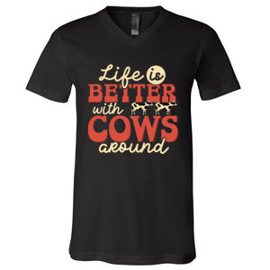 Cow Farmer Life Is Better Funny Cattle Farming Rancher V-Neck T-Shirt