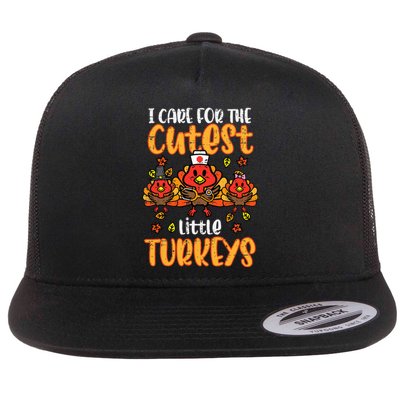 Care For Little Turkeys Nurse Fall Thanksgiving Flat Bill Trucker Hat